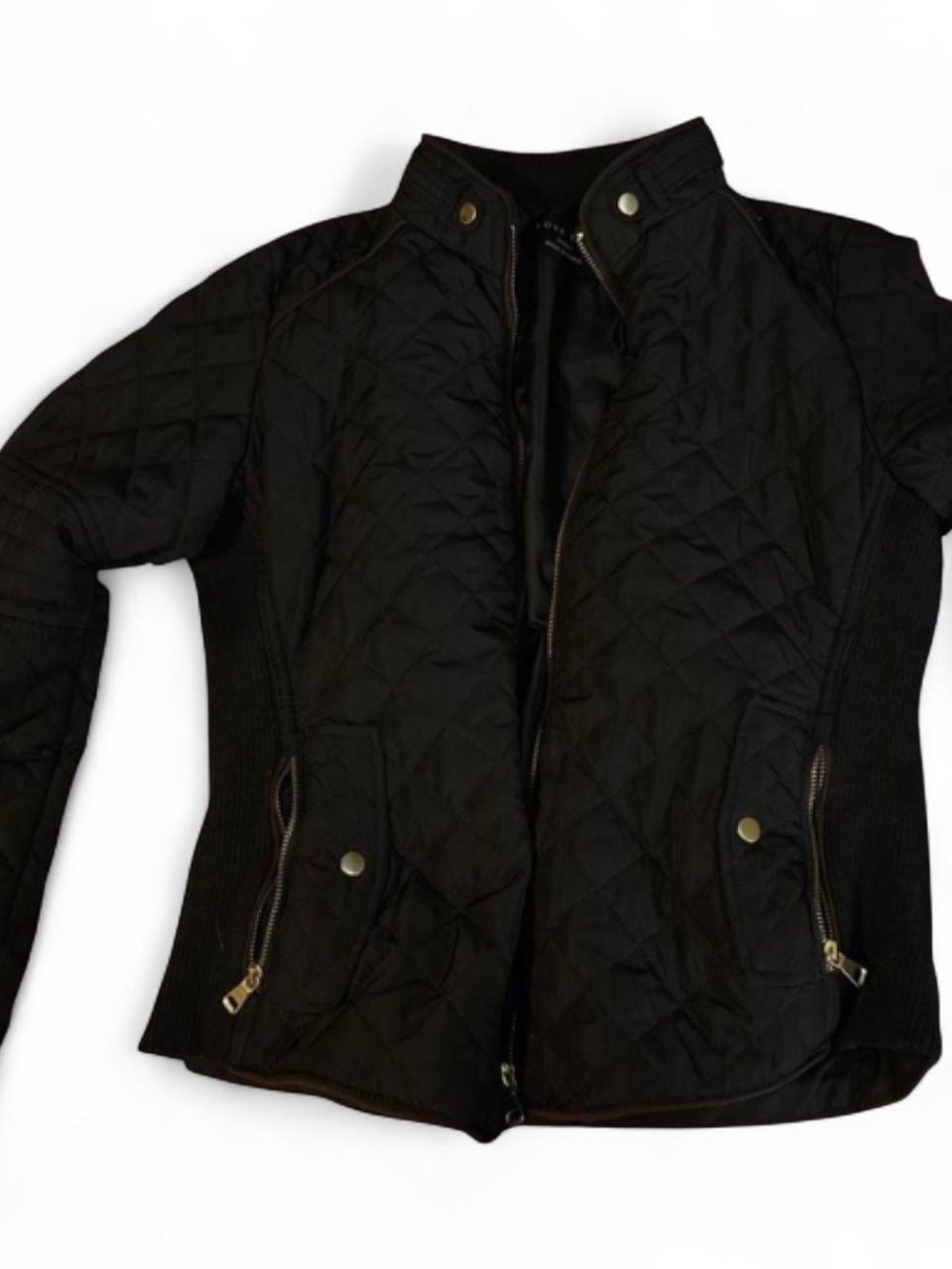 Love Tree Black Quilted Bomber Jacket